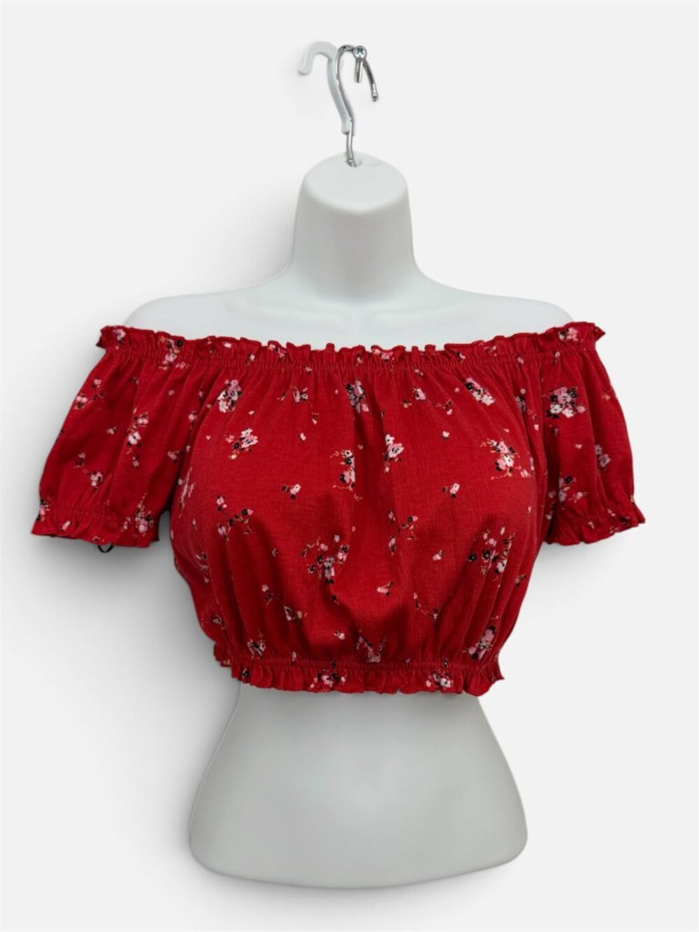 H&M Divided Red Floral Off-the-Shoulder Crop Top Medium